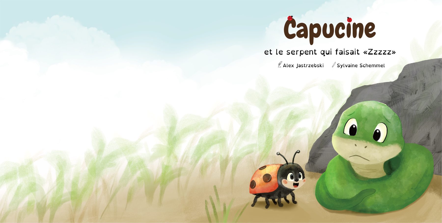 Couverture de Capucine et le serpent qui faisait Zzzzz : une coccinelle et un serpent dans les herbes