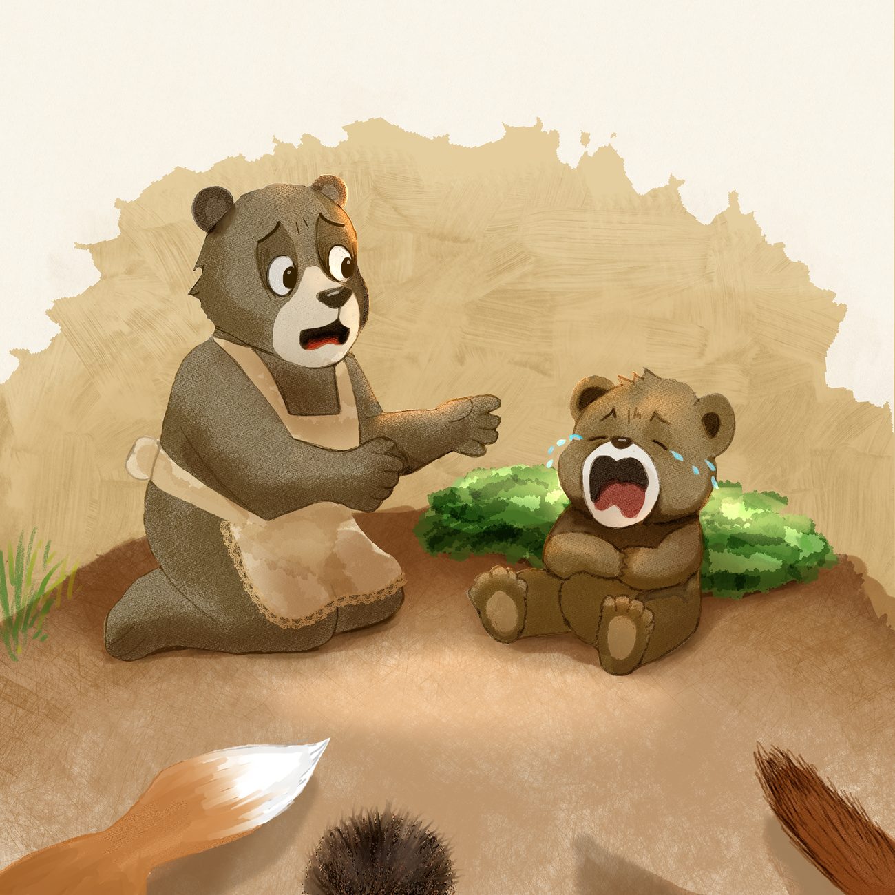 Une maman ourse console son petit
